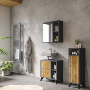 wohnli-moebel-suche-M25110992-1 Midischrank mit Tür Anthrazit/Bergeiche 30x97cm 30x97x30cm Spanplatte Schwarz Vicco Möbel Badezimmermöbel