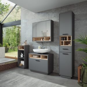 wohnli-moebel-suche-M25111020-1 Badmöbel-Set Set 4 Anthrazit/Sonoma 80x72cm 80x64x35cm Spanplatte Schwarz Vicco Möbel Badezimmermöbel
