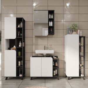 Badmöbel-Set 4 Teile Anthrazit/Weiß 80x65cm 80x65x35cm Spanplatte Schwarz Vicco Möbel Badezimmermöbel