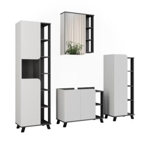 Wohnli Möbelsuche - Badmöbel-Set 4 Teile Anthrazit/Weiß 80x65cm