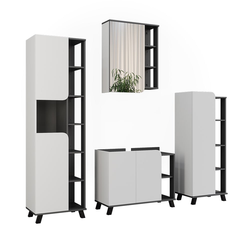 Wohnli Möbelsuche - Badmöbel-Set 4 Teile Anthrazit/Weiß 80x65cm