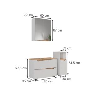 wohnli-moebel-suche-M25111022-1 Badmöbel-Set 3-teilig Weiß/Artisan-Eiche 80x57.5cm 80x58x35cm Spanplatte Weiß Vicco Möbel Badezimmermöbel