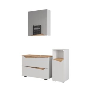 wohnli-moebel-suche-M25111022 Wohnli Möbelsuche - Badmöbel-Set 3 Teile mit Midischrank Weiß/Artisan 80x57.5cm