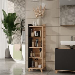 wohnli-moebel-suche-M25111023-1 Badregal mit 4 Fächern Sonoma 40x128cm 40x128x35cm Spanplatte Braun Vicco Möbel Badezimmermöbel