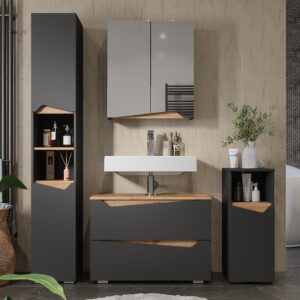 Badmöbel-Set 4 Teile Anthrazit/Artisan 80x57.5cm 80x58x35cm Spanplatte Schwarz Vicco Möbel Badezimmermöbel