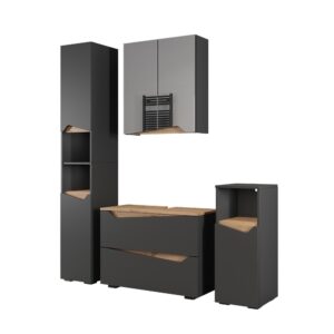 Wohnli Möbelsuche - Badmöbel-Set 4 Teile Anthrazit/Artisan 80x57.5cm