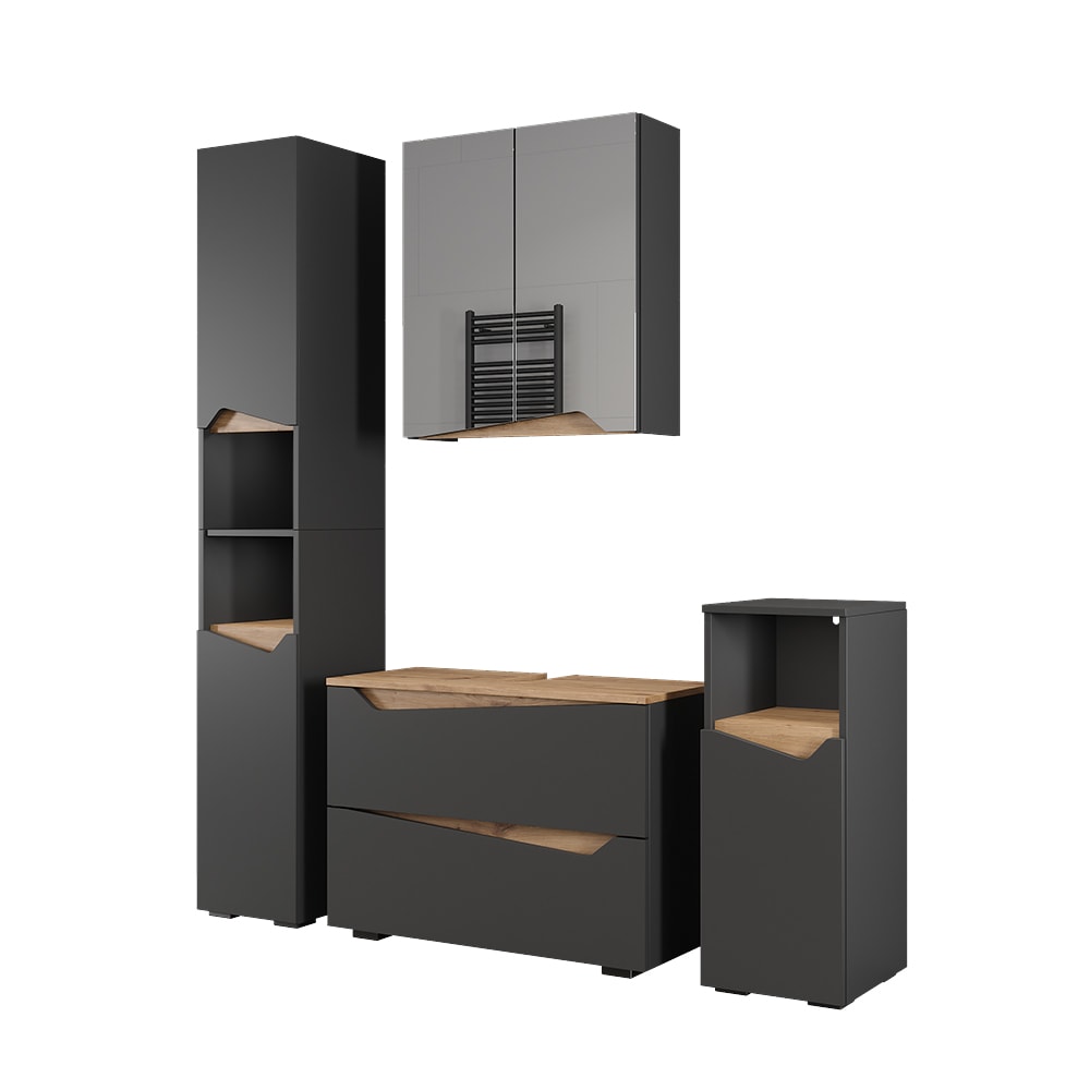Wohnli Möbelsuche - Badmöbel-Set 4 Teile Anthrazit/Artisan 80x57.5cm