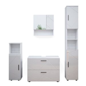 wohnli-moebel-suche-M25111034 Wohnli Möbelsuche - Badmöbel-Set 4 Teileschrank und Hochschrank Weiß Hochglanz 80x58cm