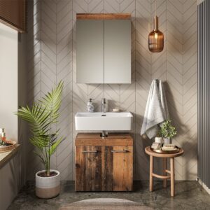 wohnli-moebel-suche-M25111036-1 Badmöbel-Set 2 Teile Oldstyle 60x56cm 60x56x34cm Spanplatte Braun Vicco Möbel Badezimmermöbel