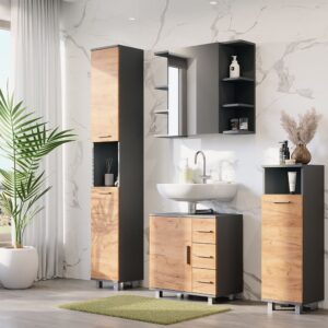 Badmöbel-Set 4 Teile Goldkraft Eiche/Anthrazit 60.2x60.8cm 61x61x33cm Spanplatte Braun Vicco Möbel Badezimmermöbel