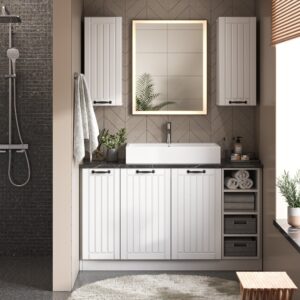 wohnli-moebel-suche-M25111051-1 Badschrank mit Schublade ohne Arbeitsplatte Weiß Landhaus 60x82cm 60x82x52cm Spanplatte Weiß Vicco Möbel Badezimmermöbel