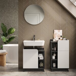 Badmöbel-Set 3 Teile Anthrazit/Weiß 60x60cm 60x65x35cm Spanplatte Schwarz Vicco Möbel Badezimmermöbel