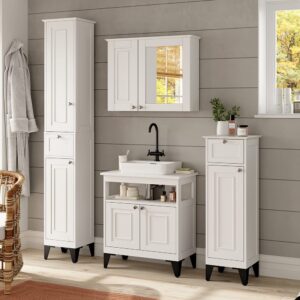 wohnli-moebel-suche-M25111059-1 Badmöbel-Set 4-teilig Weiß 60x65cm 60x65x30cm Spanplatte Weiß Vicco Möbel Badezimmermöbel
