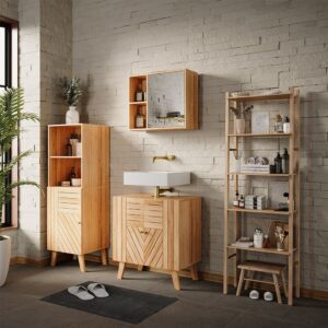 wohnli-moebel-suche-M25111063-1 Midischrank Bambus 40x124cm 40x124x36cm Spanplatte Braun Vicco Möbel Badezimmermöbel