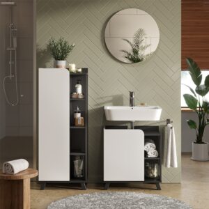wohnli-moebel-suche-M25111064-1 Badmöbel-Set 3 Teile Anthrazit/Weiß 60x60cm 60x65x35cm Spanplatte Schwarz Vicco Möbel Badezimmermöbel