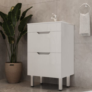 wohnli-moebel-suche-M25111077-1 Badmöbel-Set 2 Teile mit Waschbecken und 2 Schubladen Weiß 49x81cm 49x81x39cm Spanplatte Weiß Vicco Möbel Badezimmermöbel