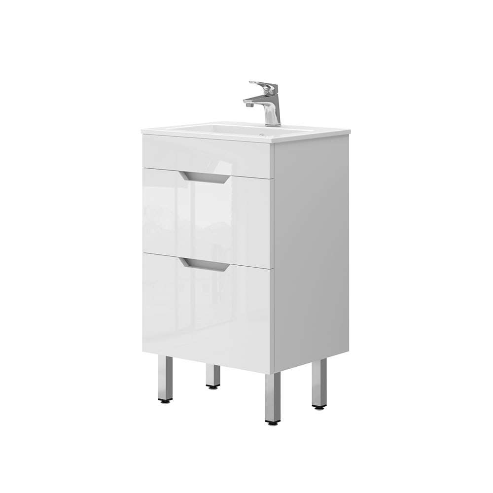 Wohnli Möbelsuche - Badmöbel-Set 2 Teile mit Waschbecken und 2 Schubladen Weiß 49x81cm