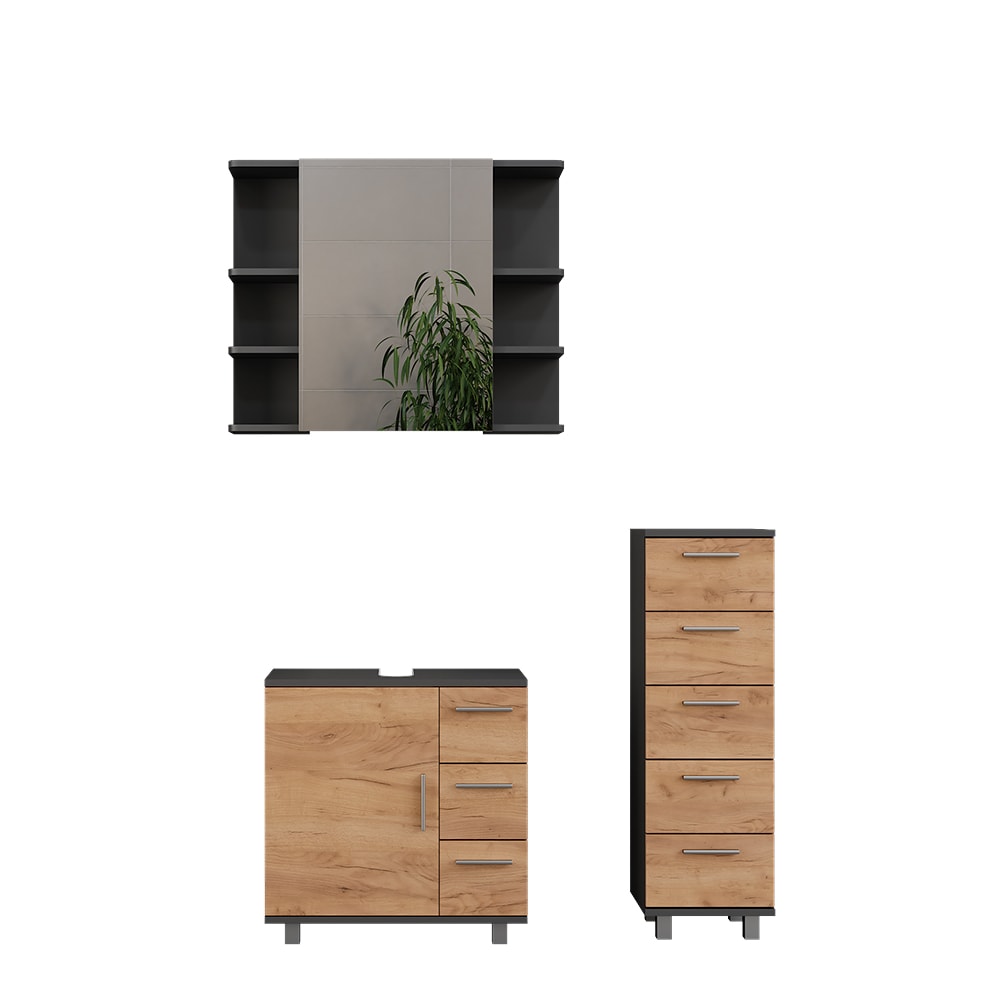 Wohnli Möbelsuche - Badmöbel-Set 3 Teile mit Midischrank Anthrazit 60