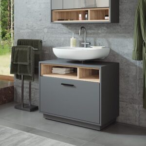 Waschbeckenunterschrank mit Schublade Anthrazit/Sonoma 80x64cm 80x64x35cm Spanplatte Schwarz Vicco Möbel Badezimmermöbel Waschtische