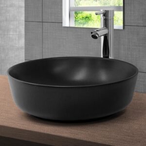 Keramik Waschbecken mit Ablaufgarnitur Handwaschbecken Schwarz 42x14x42cm Keramik Schwarz ECD Germany Möbel Badezimmermöbel Waschbecken