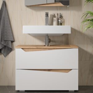 wohnli-moebel-suche-M25111274-1 Waschbeckenunterschrank mit 2 Schubladen Weiß/Artisan 80x57.5cm 80x58x35cm Spanplatte Weiß Vicco Möbel Badezimmermöbel Waschtische