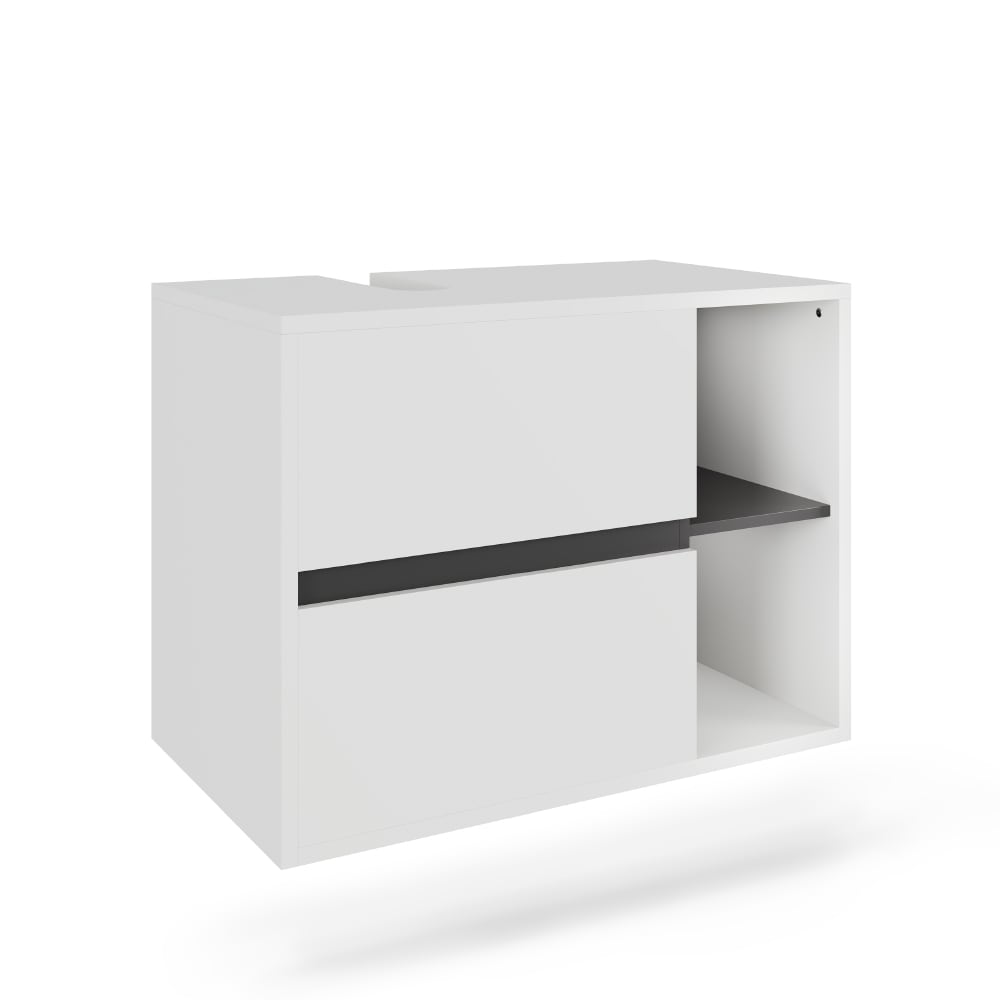 Wohnli Möbelsuche - Waschbeckenunterschrank mit 2 Schubladen Weiß/Grau 80x60cm