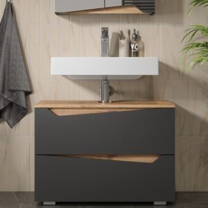 wohnli-moebel-suche-M25111286-1 Waschbeckenunterschrank mit 2 Schubladen Anthrazit/Artisan 80x57.5cm 80x58x35cm Spanplatte Schwarz Vicco Möbel Badezimmermöbel Waschtische