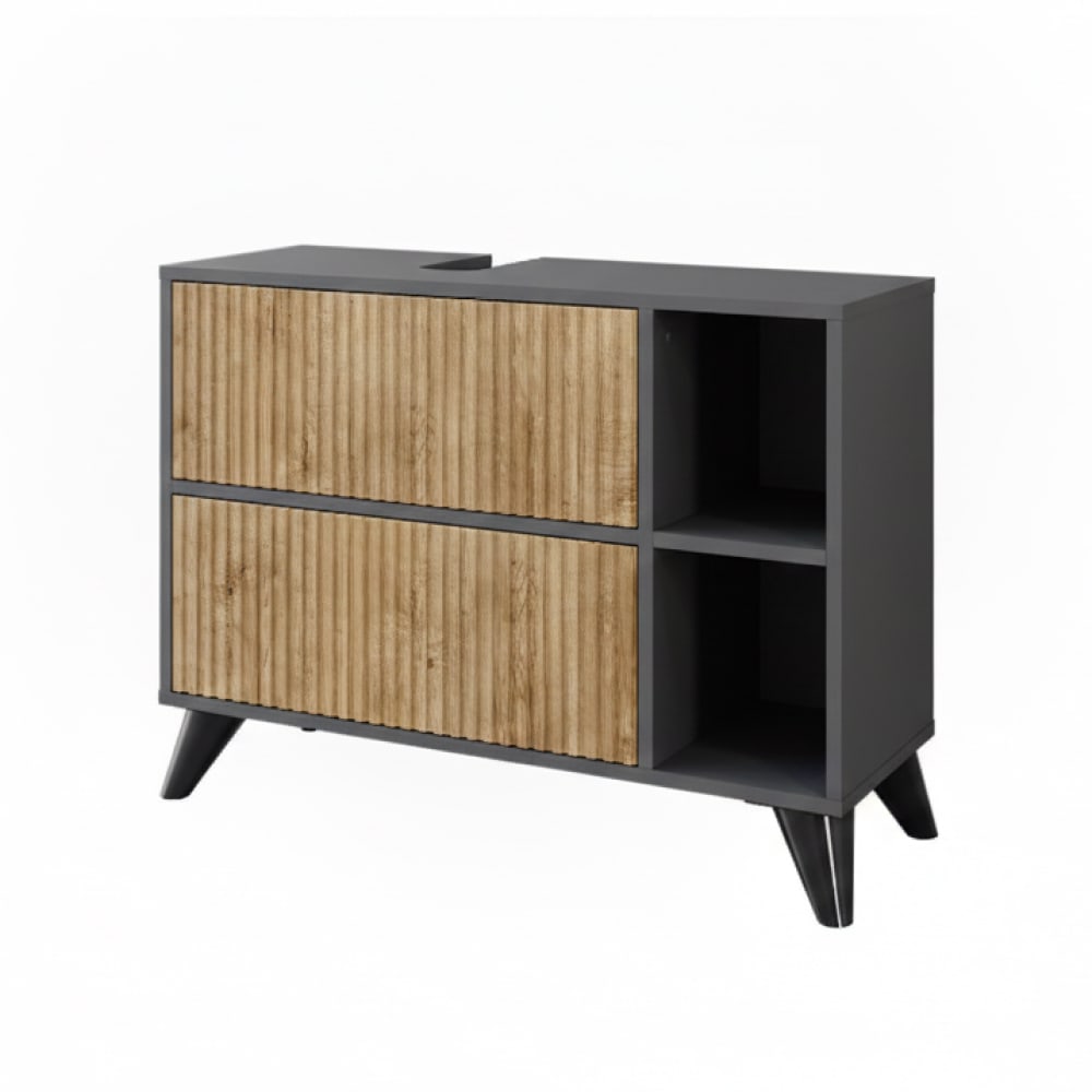 wohnli-moebel-suche-M25111287 Wohnli Möbelsuche - Waschbeckenunterschrank mit 2 Schubladen Anthrazit/Bergeiche 80x62cm