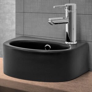 wohnli-moebel-suche-M25111305-1 Keramik Waschbecken mit Ablaufgarnitur Handwaschbecken Schwarz 34x13x26cm Keramik Schwarz ECD Germany Möbel Badezimmermöbel Waschtische