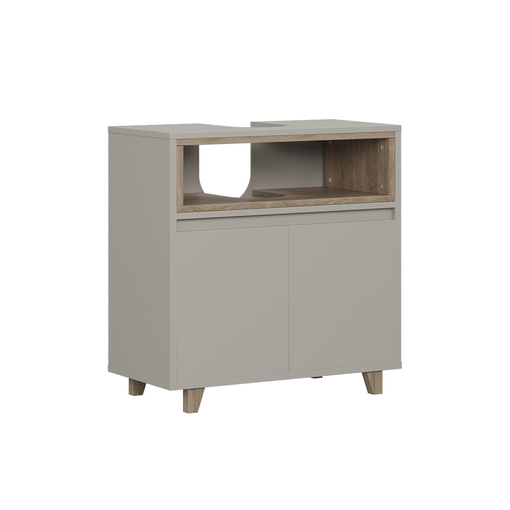 Wohnli Möbelsuche - Waschbeckenunterschrank mit 2 Türen Greige/Eiche 60x61cm