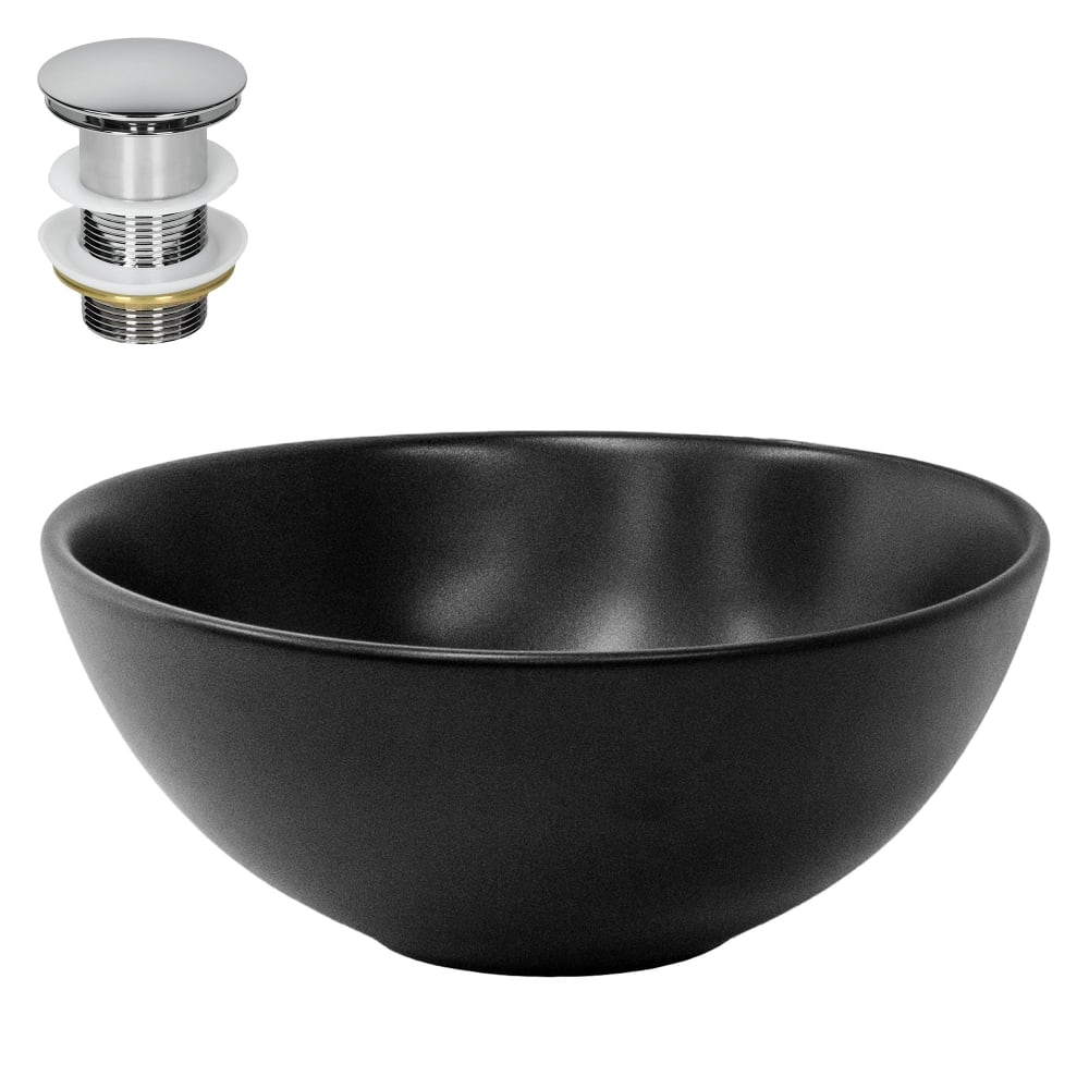 wohnli-moebel-suche-M25111314 Wohnli Möbelsuche - Keramik Waschbecken mit Ablaufgarnitur Handwaschbecken Schwarz
