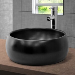 Keramik Waschbecken mit Ablaufgarnitur Handwaschbecken Schwarz 40x16x40cm Keramik Schwarz ECD Germany Möbel Badezimmermöbel Waschbecken