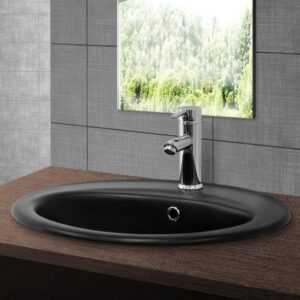wohnli-moebel-suche-M25111330-1 Keramik Waschbecken mit Ablaufgarnitur Handwaschbecken Schwarz 57x20x49cm Keramik Schwarz ECD Germany Möbel Badezimmermöbel Waschtische