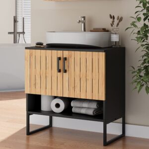 Waschbeckenunterschrank  Bambus 60x65.5cm 60x66x33cm Spanplatte Braun Vicco Möbel Badezimmermöbel Waschtische