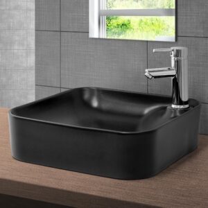 wohnli-moebel-suche-M25111357-1 Keramik Waschbecken mit Ablaufgarnitur Handwaschbecken Schwarz 43x12x43cm Keramik Schwarz ECD Germany Möbel Badezimmermöbel Waschbecken