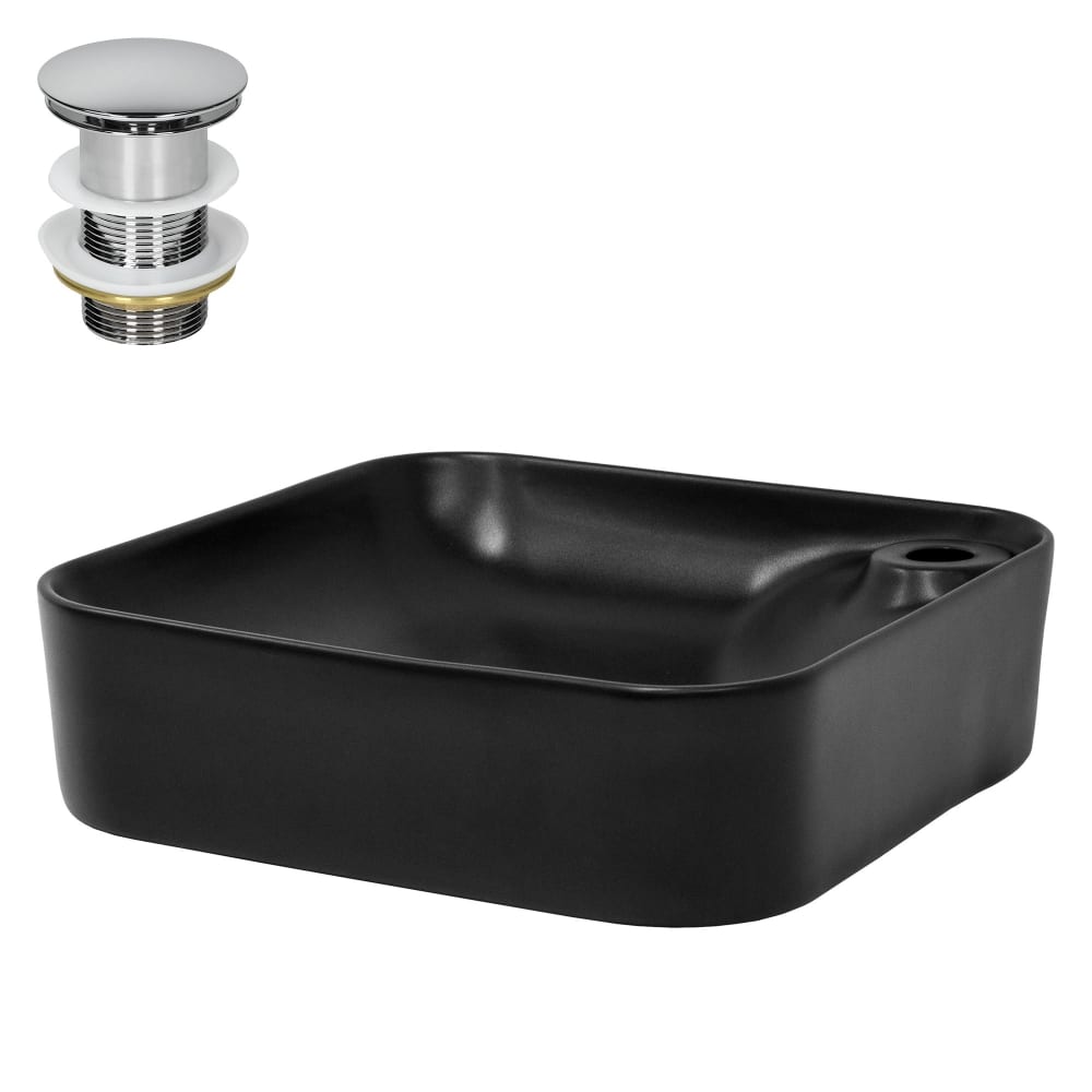 wohnli-moebel-suche-M25111357 Wohnli Möbelsuche - Keramik Waschbecken mit Ablaufgarnitur Handwaschbecken Schwarz