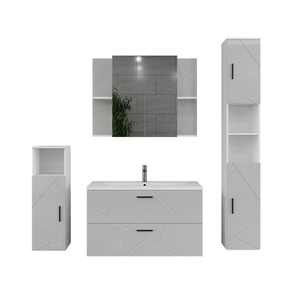 wohnli-moebel-suche-M25111701 Wohnli Möbelsuche - Badmöbel-Set 5 Teile Weiß Hochglanz 100x57cm