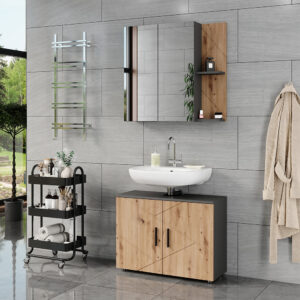 wohnli-moebel-suche-M25111719-1 Badmöbel-Set 2 Teile Anthrazit/Goldkraft Eiche 80x59cm 80x59x30cm Spanplatte Schwarz Vicco Möbel Badezimmermöbel