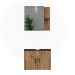 wohnli-moebel-suche-M25111719 Wohnli Möbelsuche - Badmöbel-Set 2 Teile Anthrazit/Goldkraft Eiche 80x59cm