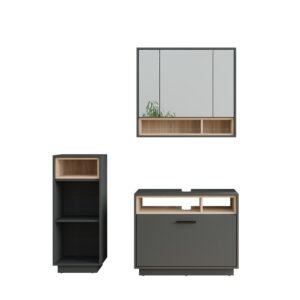 Wohnli Möbelsuche - Badmöbel-Set 3 Teile mit Midischrank Anthrazit/Sonoma 80x72cm