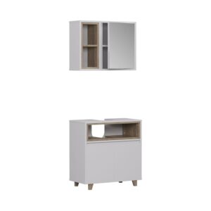 wohnli-moebel-suche-M25111762 Wohnli Möbelsuche - Badmöbel-Set mit Spiegelschrank und Unterschrank Weiß/Eiche 60x61cm