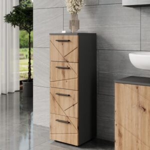 wohnli-moebel-suche-M25111773-1 Midischrank mit 4 Schubladen Anthrazit/Goldkraft Eiche 30x95cm 30x95x30cm Spanplatte Schwarz Vicco Möbel Badezimmermöbel