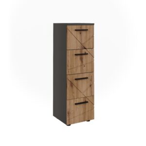 wohnli-moebel-suche-M25111773 Wohnli Möbelsuche - Midischrank mit 4 Schubladen Anthrazit/Goldkraft Eiche 30x95cm