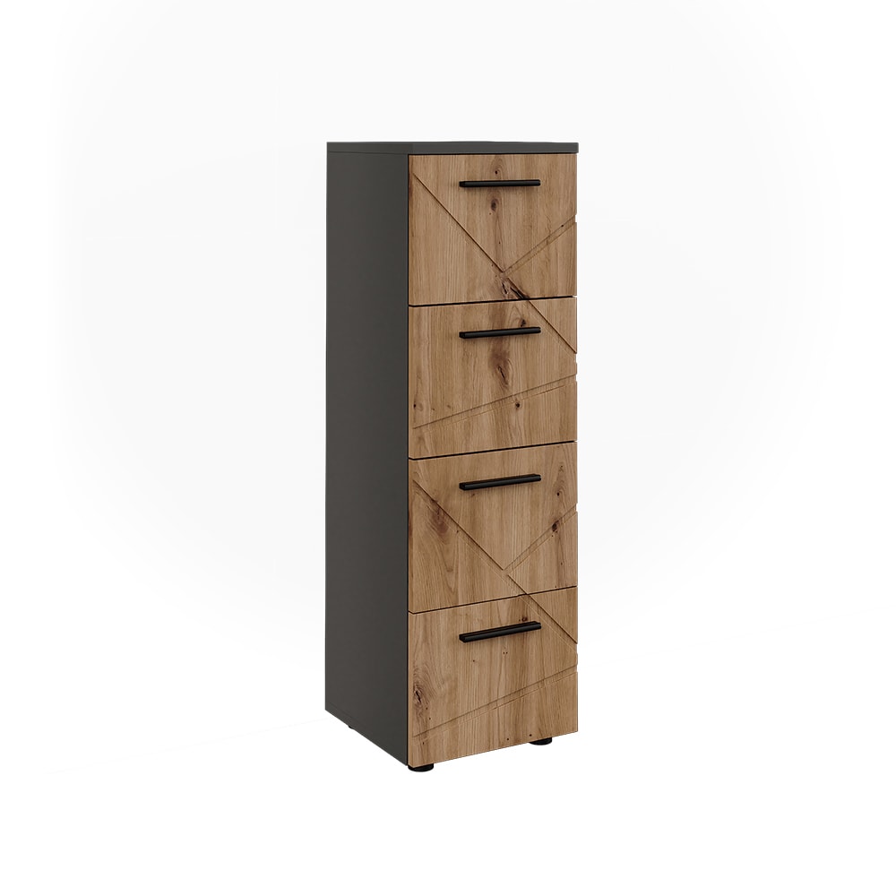 wohnli-moebel-suche-M25111773 Wohnli Möbelsuche - Midischrank mit 4 Schubladen Anthrazit/Goldkraft Eiche 30x95cm