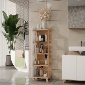 wohnli-moebel-suche-M25111776-1 Badregal mit 4 Fächern Sonoma/Weiß 40x128cm 40x128x35cm Spanplatte Braun Vicco Möbel Badezimmermöbel