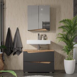 wohnli-moebel-suche-M25111777-1 Badmöbel-Set 2 Teile Anthrazit/Artisan 80x57.5cm 80x58x35cm Spanplatte Schwarz Vicco Möbel Badezimmermöbel