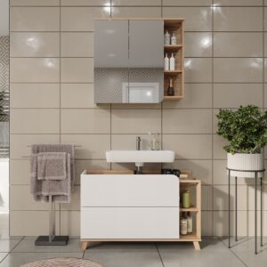 wohnli-moebel-suche-M25111778-1 Badmöbel-Set 2 Teile Sonoma/Weiß 100x65cm 100x65x35cm Spanplatte Braun Vicco Möbel Badezimmermöbel