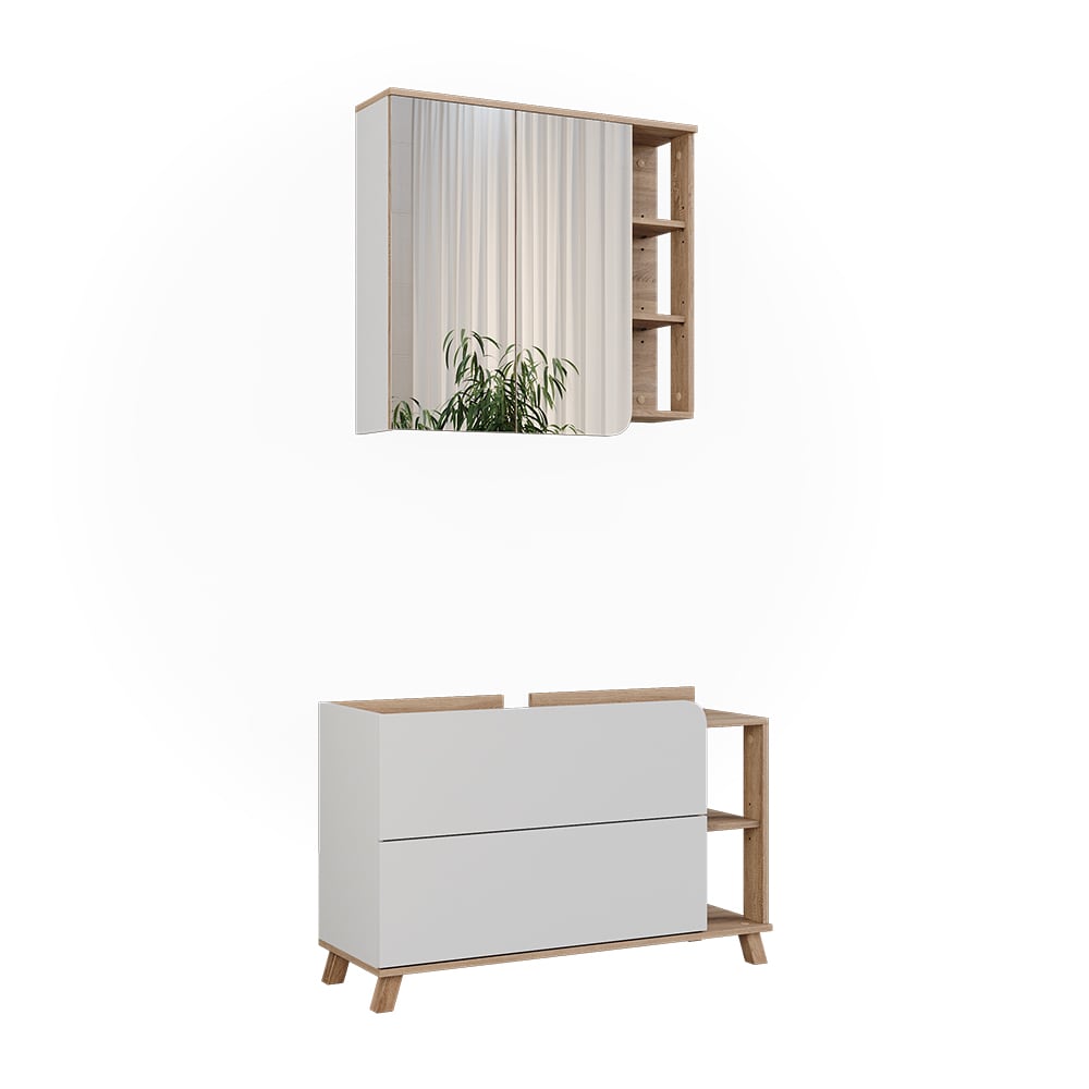 Wohnli Möbelsuche - Badmöbel-Set 2 Teile Sonoma/Weiß 100x65cm