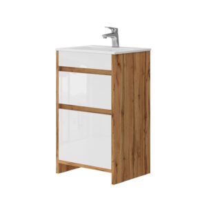 wohnli-moebel-suche-M25111780 Wohnli Möbelsuche - Badmöbel-Set 2 Teile mit Waschbecken und 2 Schubladen Eiche 49x81cm