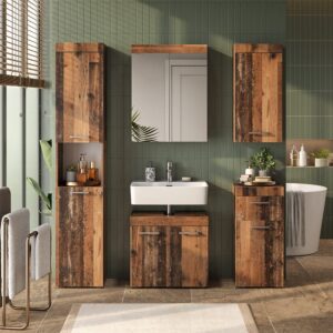 Badmöbel-Set 5 Teile Oldstyle 60x56cm 60x56x34cm Spanplatte Braun Vicco Möbel Badezimmermöbel